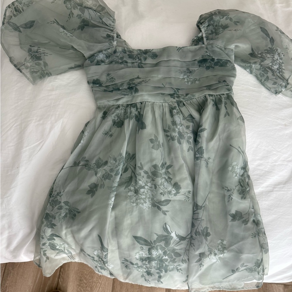 Abercrombie & Fitch Green Floral Puff Sleeve Dress